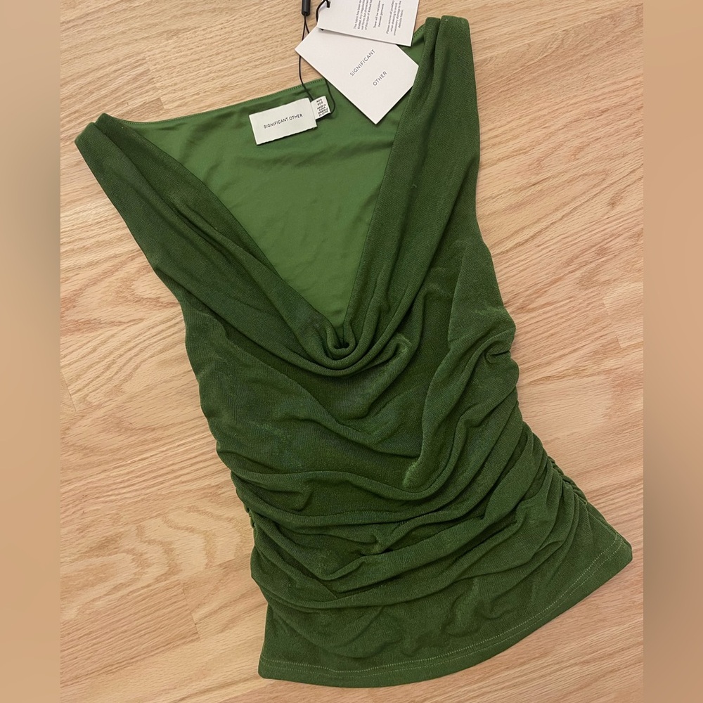 NWT SIGNIFICANT OTHER Forest Green V Neck Stretchy Top